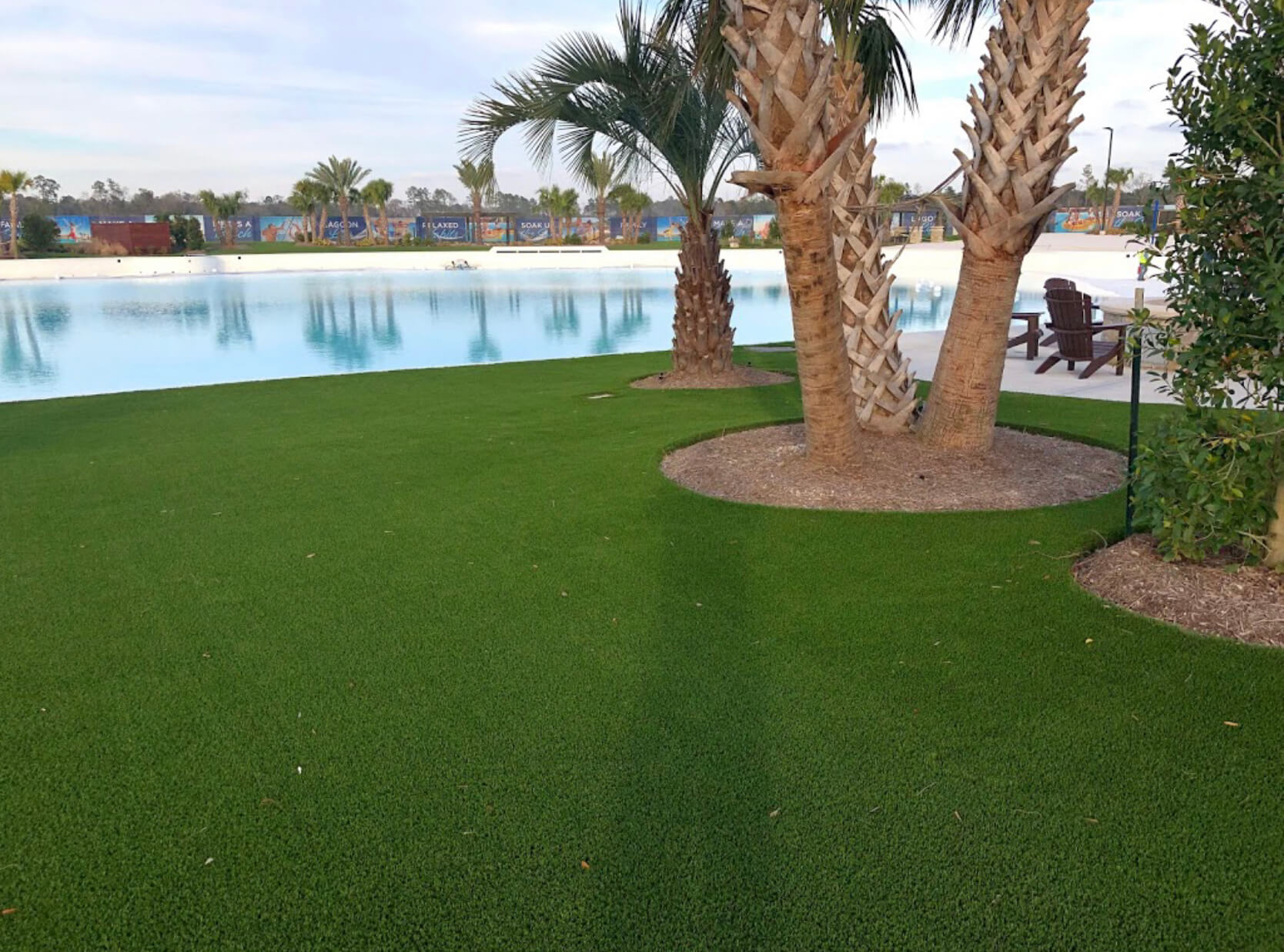 resort patio with artificial turf