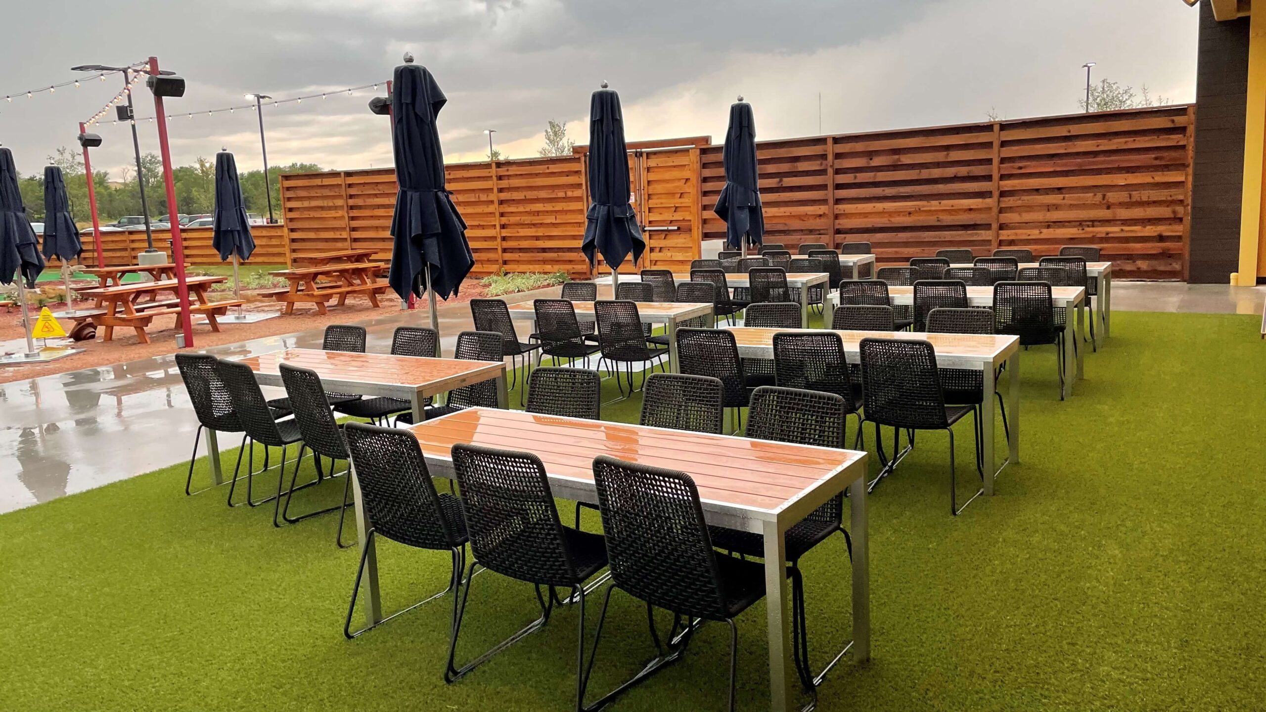 artificial turf installed on restaurant patio