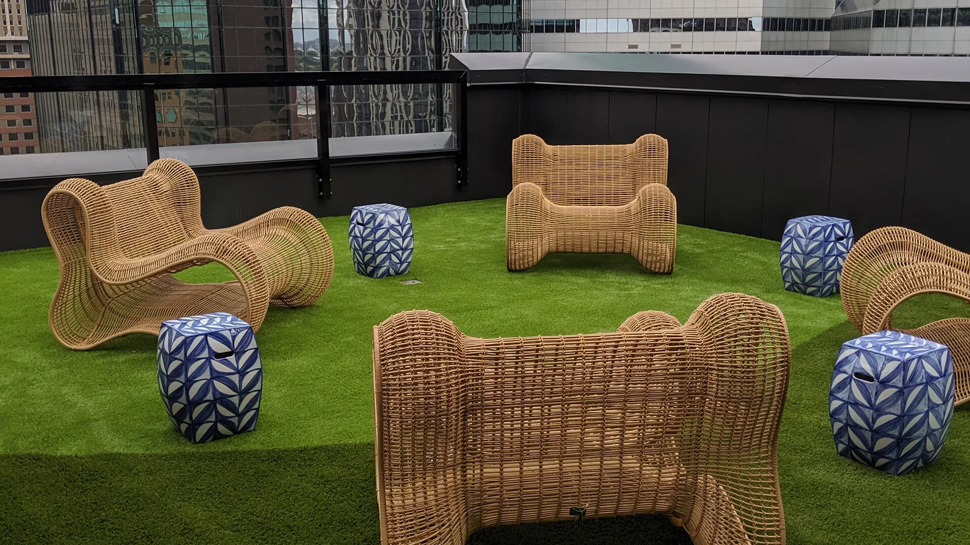 synthetic grass lawn on rooftop