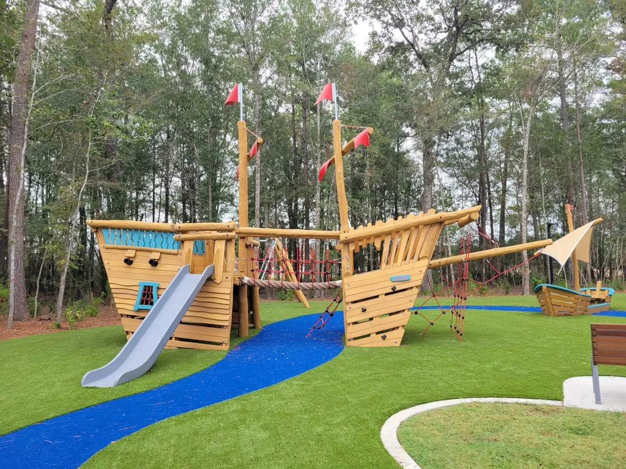 residential playground on artificial grass lawn