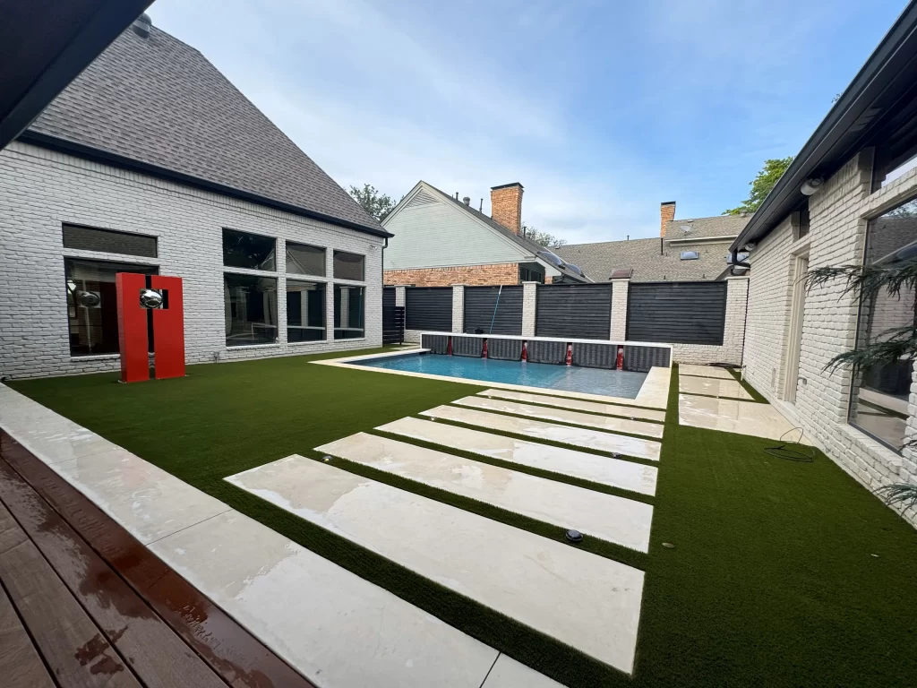 residential artificial grass lawn poolside