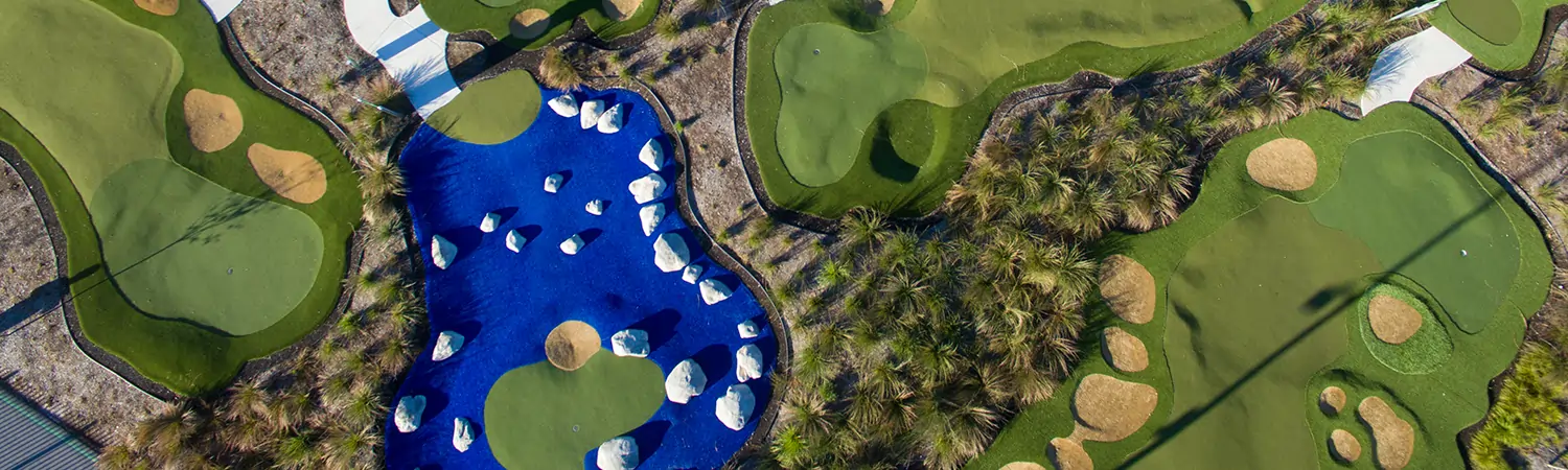 Putting green drone shot installed by SYNLawn